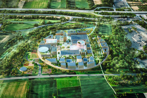 <strong>1. </strong><strong>Preis</strong> MVRDV bedienen sich eines wirkungsvollen Mittels: der Kreisform. So gelingt die „Markenbildung.“ Das beplante Gelände weicht allerdings teilweise vom Bebauungsplan ab, manche Gebäude liegen über der Hochhausgrenze.<br />