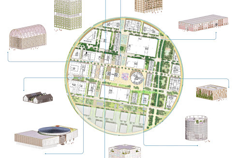 Vertraute und neuartige architektonische Formen erzeugen das Orientierungsgefühl einer eigenständigen Stadt. Unterschiedliche Gebäudetypologien repräsentieren Forschen, Lehren, Freizeit und Wohnen.<br />