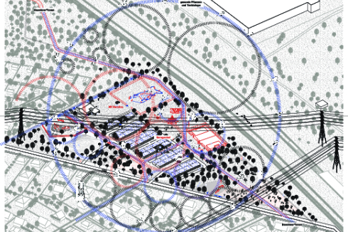 Anstatt die vorhandene Nutzung mit einer einfachen Grünfläche zu überplanen, wird mit den Bestandsnutzern ein „Mutlispezies-Habitat“ entwickelt, das sich entlang der Gleise mit dem neuen Zentrum verbindet, an bestehende Nutzungen anknüpft und verschiede-ne Formen der Zugänglichkeit ermöglicht.<br />