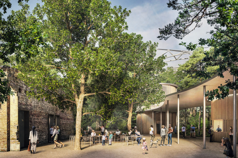 <strong>Anerkennung</strong> Die Arge um Kirchberger &amp; Wiegner Rohde aus Berlin skandiert mit ihrem Entwurf: „Die Zukunft des Bauens ist, (möglichst) gar nicht zu bauen“ und schlägt ein Waldfoyer mit vier Pavillons für das Museum vor.<br />