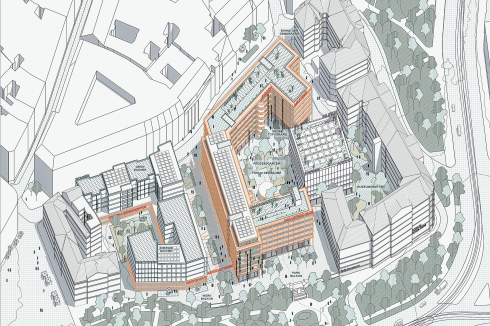 <strong><span class="Bold">2. Preis </span></strong>FAM Architekten und Studio Erde erhalten den Winkelbau weitest­gehend, hüllen ihn aber in eine neue Verkleidung. Der Archiv-Neubau liegt im Zentrum des Areals. <br />