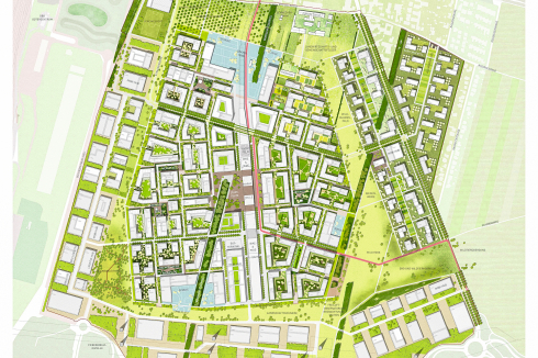 <strong><span class="Bold">1. Preis</span></strong> O&amp;O Baukunst und Capatti Staubach schlagen ein fast kartesisches Grid mit Straßen, Gehwegen und fußläufig querbaren Blockrandstrukturen vor.<br />