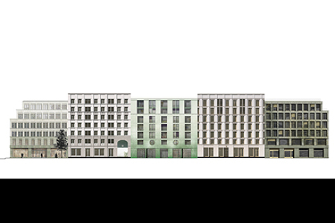 Aufgereihte Entwürfe der 1. Preisträger: AFF Architekten, Bruno Fioretti Marquez, Springer Architekten, wieder Bruno Fioretti Marquez und wieder Springer Architekten.<br />