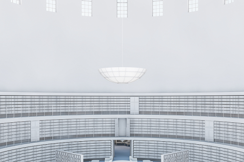 Die Stockholmer Stadtbibliothek, 2019 instandgesetzt von Caruso St John – vom ersten Weißmodell ...<br />