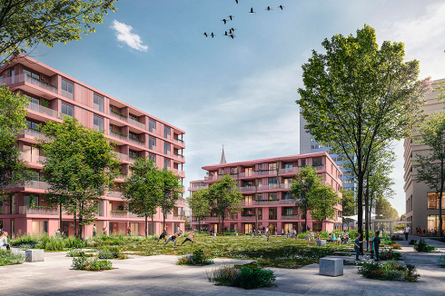 <strong>Ein 3. Preis</strong> Lorber Paul und Club L94 lösen sich von der großen Form. Sie besetzen die neue Mitte der „City C“ mit einem vernetzten Stadtgefüge in Form von drei fünf- bis siebengeschossigen Solitären und grünen, öffentlichen oder privaten Zwischenräumen. Auf tragende Stahlbeton-Sockelgeschosse folgt ab dem 2. OG Recyclingbeton und Holzrahmenbau. Geförderte und frei finanzierte Wohnungen sind räumlich getrennt, der Freiraum jedoch gemeinschaftlich und über die Nachbarschaft hinaus gedacht. Die Jury lobte die klaren Raumfolgen und präzise gesetzten Baukörper, sah jedoch den inno­va­tiven Ansatz der Wohnformen kritisch. Die Wegführung vorbei an Erdgeschosswohnungen stieß ebenfalls auf Kritik. Die Jury haderte trotz vielfältiger Materialität und schwungvoller Balkone generell mit dem architektonischen Ausdruck.<br />