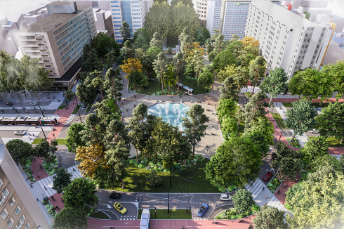 Nach dem Entwurf von Juurlink + Geluk erhält der Platz neue Gehwege und einen Radweg, 150 neue Bäume sollen gepflanzt werden.<br />