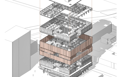 <span class="Bold"></span><strong>Ein 1. Preis</strong> Der Holzskelettbau ist von einer klimatisch wirksamen  Polyestertextilfassade umhüllt.<br />