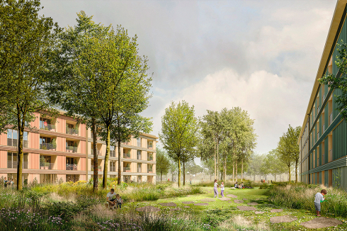 <strong>3. Preis  </strong>Im Unterschied zum ersten und zweiten Platz sieht der Entwurf von Thomas Müller Ivan Reimann Architekten und Vogt Landschaftsarchitekten einen nahezu vollständigen Abriss des Gebäudebestands vor.<br />
