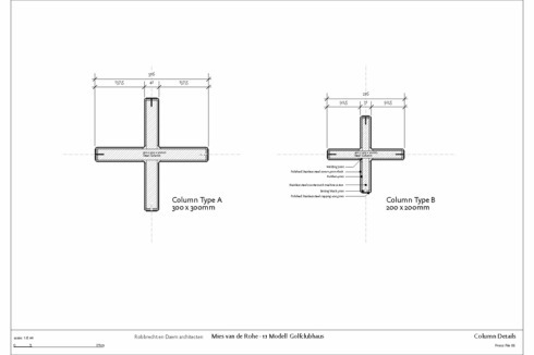 Die spiegelnden Stützen nehmen als einziges Bauteil direkten Bezug auf die Mies´sche Materialästhetik ...<br />