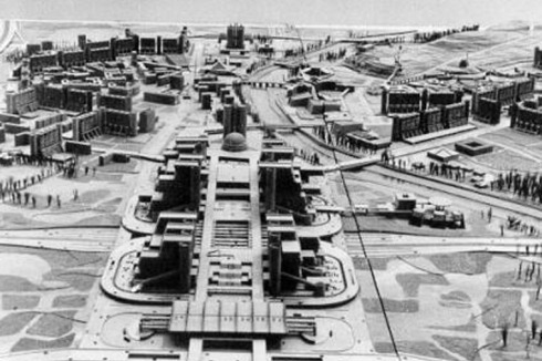 Das geplante "City Gate" von Skopje. Das Modell war aufgeteilt nach Nutzungszonen:<br />