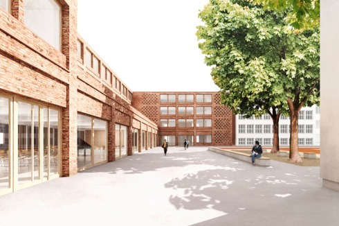 Für den neuen Südflügel der Schule im Blockinneren, schlagen die Planer einen abgebtreppten Backsteinbau vor.<br />