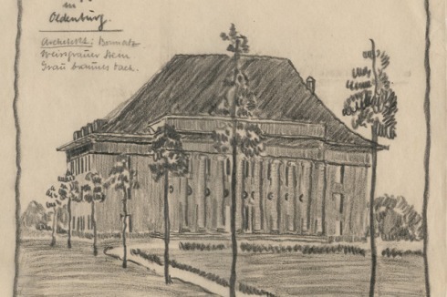 Paul Bonatz, Landtagsgebäude des Großherzogtums Oldenburg, perspektivische Ansicht, 1918<br />