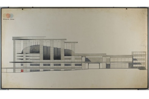 Walter Gropius: Westansicht der Stadthalle<br />