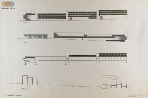 Walter Gropius: Ansichten und Schnitte des Museums<br />