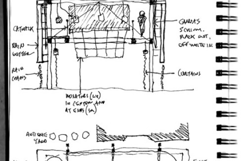 Die Eventarchitektur besteht aus einer Oberbühne auf Stützen, an der die Veranstaltungstechnik befestigt ist.<br />