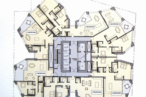 1. Preis, Wohnungsgrundriss 27-30. Obergeschoss:<br /><a href="http://www.foga.com/" >Gehry Partners, LLP</a><br />