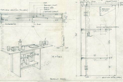 Zeichnung von Ferdinand Kramer für eine "Folding Bar" (1946)<br />