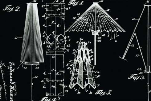 Zeichnung für die Patentanmeldung des Wegwerfschirms aus Papier "Rainbelle" (1948-51)<br />
