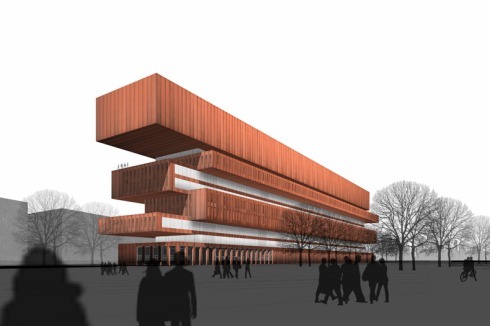 "Die Fassade aus Kupferblech unterstreicht mit ihrer zu erwartenden Patina den landschaftlichen und plastischen Charakter des Hauses."<br />