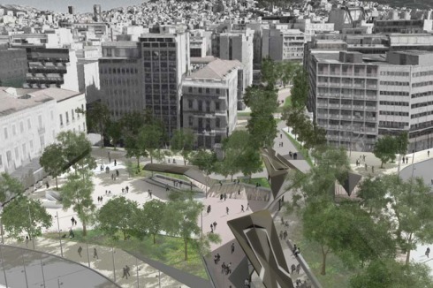 ... durch das Errichten von scherbenaritgen Pavillonbauten (Omonia Platz) ...<br />