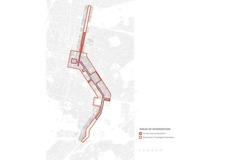 Das Kerngebiet des Wettbewerbs ist die vom Schinkel-Schüler Eduard Schaubert geschaffene klassizistische Nord-Süd-Verbindung Athens vom Syntagma - zum Omonia-Platz.<br />