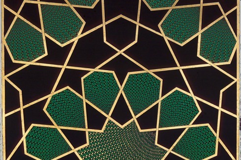 "Pattern to Follow" (Ausschnitt). Die pakistanische Künstlerin Aisha Khalid, in der Miniaturmalerei ausgebildet, verwendet die Farbe Grün als Sinnbild des Islams.<br />