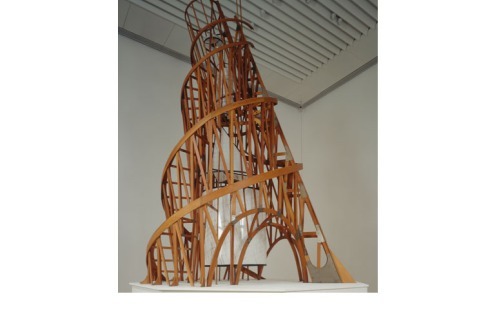 Die aus einer Doppelspirale mit Pyramide, Zylinder und Halbkugel bestehende Stahlkonstruktion wurde aus Kostengründen nicht gebaut (Rekonstruktion vom Atelier Longépé, 1979).<br />
