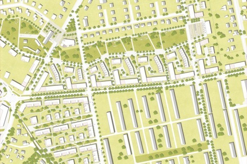 "Ein zentrales Parkband als Grünverbindung quer durch das Entwicklungsgebiet"<br />