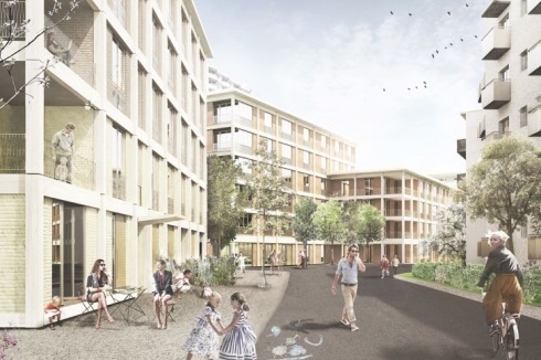 Standort 6: eine Siedlung der Nachkriegszeit in Schöneberg. Duplex Architekten / Studio Duplex (Zürich / Hamburg) verdichten die lockere Bebauung mit "Passtücken", die mit dem Bestand halboffene Höfe bilden.<br />