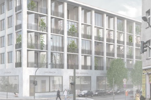Fink + Jocher (München) erreichen die höchste Dichte mit einer fünfgeschossigen Blockrandbebauung mit Innenhof.<br />