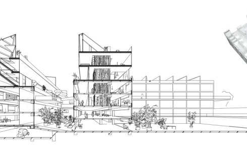 Cityförster Partnerschaft Architekten (Berlin) stocken das Parkhaus in Teilen um bis zu zwei Geschosse auf und bauen es für Wohnen und Arbeiten um, mit einem "versunkenen Garten" für die Gemeinschaft.<br />