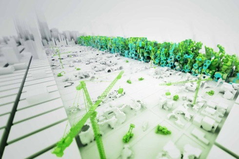 Marc Fornes &amp; Theverymany ergänzen in ihrem Entwurf "Central Park West" den Central Park mit einem schwammartigen Riegel, ...<br />