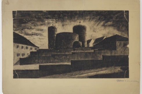Entwurf für einen Kirchenbau. Perspektive (ca. 1922): Dominikus Böhm, Rudolf Schwarz<br />