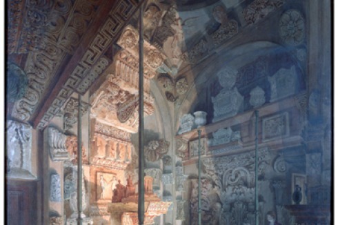 Sir John Soane's Museum: Ansicht der Abguss-Sammlung bei Lampenlicht, Joseph Michael Gandy<br />