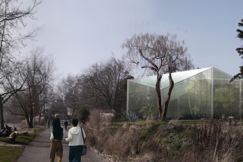 "Das Pflanzenhaus nimmt wichtige Landschaftsbezüge auf und schafft in seinem Inneren durch unterschiedliche Aussichtspositionen eine attraktive Erlebbarkeit der Pflanzenwelt." 4.Preis für<br /><a href="http://www.kersten-kopp.de/" >Kersten+Kopp</a><br />