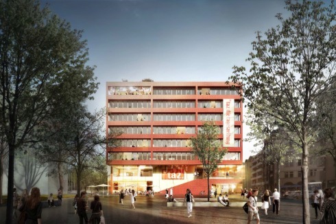 "Bei der Fassadengestaltung überzeugen die Verglasung der Sockelzone und die Balkone zur Parkseite. Die Bandfassaden mit einer weder funktional noch konstruktiv begründeten leichten Vertikalgliederung wurde dagegen kontrovers diskutiert."<br />