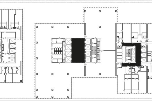 ... umfassen die drei Türme des 150 Meter hohen Komplexes 72.000 Quadratmeter Bürofläche, 240 Wohnungen, ein Hotel mit 285 Zimmern, eine Garage für 670 Autos sowie Kino-, Konferenz- und Fitnessräume.<br />