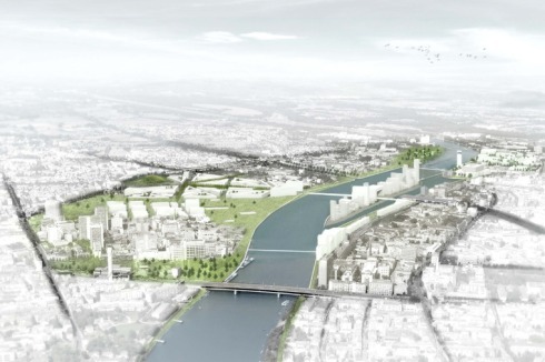 IBA Basel: Für das Dreiländereck Basel, Huningue und Weil am Rhein haben MVRDV, Philippe Cabane und Martin Josephy den Masterplan "3Land" entworfen.<br />