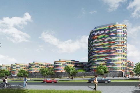 Für das Stadtzentrum Wilhelmsburgs haben Sauerbruch und Hutton eine neues Gebäude für die Stadtentwicklungs- und Umweltbehörde entworfen.<br />