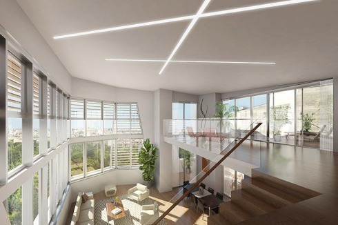 ... die großzügigen Maisonette-Penthoueses von Libeskind sollen "gekreuzt" beleuchtet werden.<br />