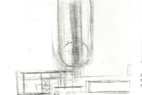 Planskizze und Ansicht (endgültige Fassung); Kohle auf Transparentpapier, 100,4 x 54,5 cm<br />