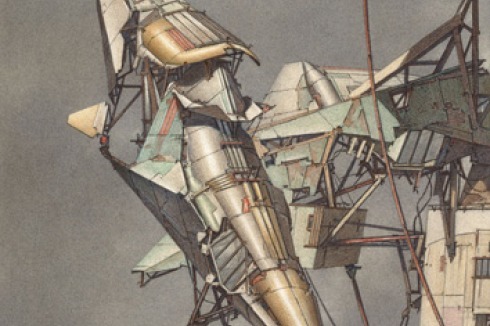 Geomagnetic Flying Machines. 1989. Wasserfarbe über eine Bleistiftzeichnung, 790 x 575 mm<br />