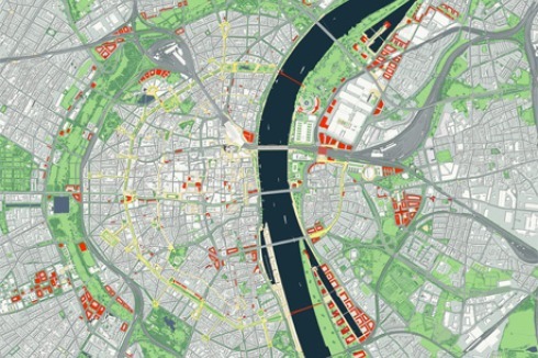 Der Masterplan von AS&P dient als Leitfaden für die Stadtentwicklung: rote Flächen kennzeichnen künftige Projekte<br />