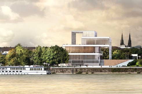 <strong>Ausgewählt David Chipperfield</strong> Der Konzertsaal (Shoebox) liegt im Zentrum der beiden unteren Ebenen und wird auf beiden Höhen erschlossen. Die Jury riet, das Gebäude in der Höhe zu reduzieren, um es der Stadtsilhouette anzupassen<br />