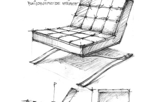 Rudolf Horn, Freischwinger-Adaption von Mies‘ Barcelona Chair, um 1964<br /><span class="OffWhite">Skizze: Grassimuseum für Angewandte Kunst</span><br />