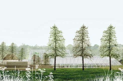 <span class="Bold">1. Preis</span> Kühn Malvezzi orientieren sich an der Architektur der Gewächshäuser und graben einen kleinteiligen Pavillon-Komplex teilweise in die Erde ein<br />