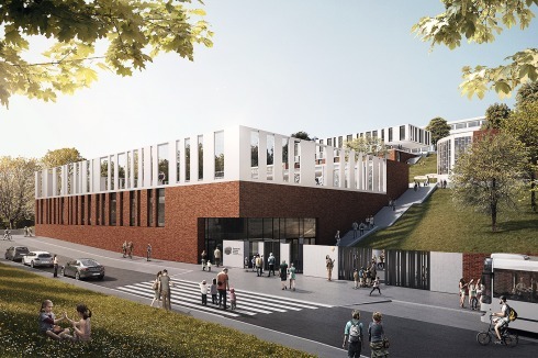 <strong>3. </strong><strong>Preis</strong> Léon Wohlhage Wernik mit Hager Partner grenzen das Schulgelände durch Mauer und Zaun deutlich von der vorbeiführenden Straße ab<br />