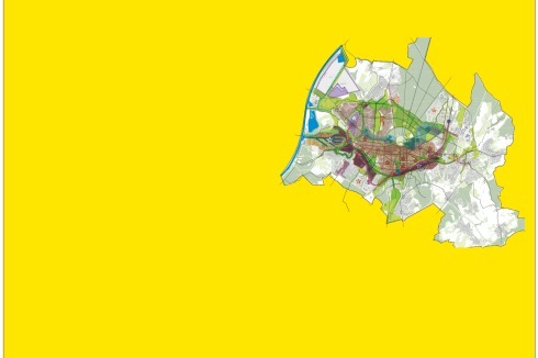 Räumliche Überlagerung der Entwürfe der drei Teams berchtoldkrass space&amp;options, Studio Urbane Strategien, UC STUDIO; Machleidt, Sinai, SHP und West8, verkehrplus<br />