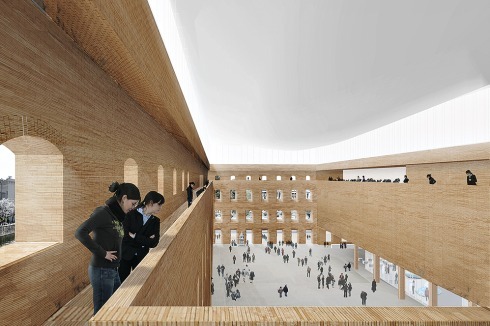 ... die autonome Fassadenstruktur erlaubt eine Trennung zwischen Museumsgrundriss und historischer Schlosskubatur<br />