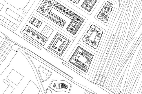 Auf dem Grundstück neben dem Züricher Hauptbahnhof implementierten sie ein neues Stadtviertel, dessen Struktur sich an der Hochhausbebauung der amerikanischen Großstadt orientiert.<br />